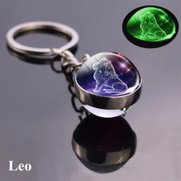 New-Luminous-12-Constellation-Glass-Ball-Key-Rings-Double-Sided-Zodiac-Signs-Keychain