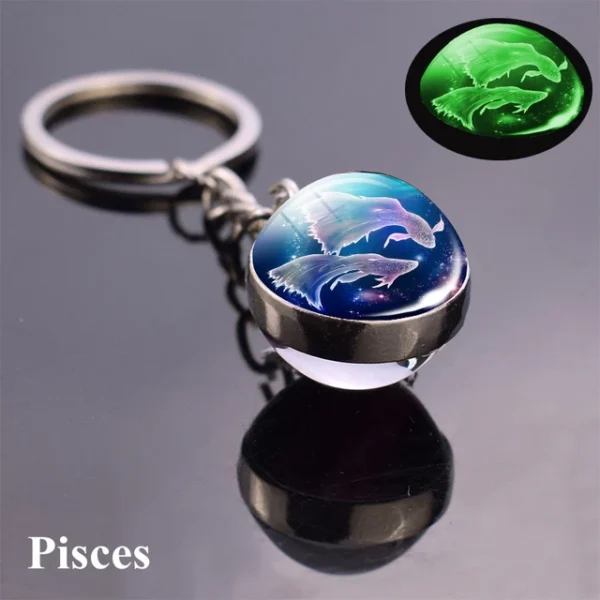 New-Luminous-12-Constellation-Glass-Ball-Key-Rings-Double-Sided-Zodiac-Signs-Keychain