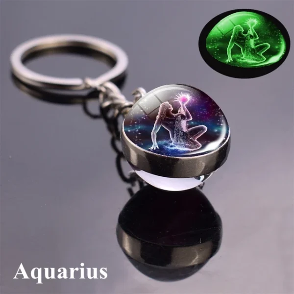 New-Luminous-12-Constellation-Glass-Ball-Key-Rings-Double-Sided-Zodiac-Signs-Keychain