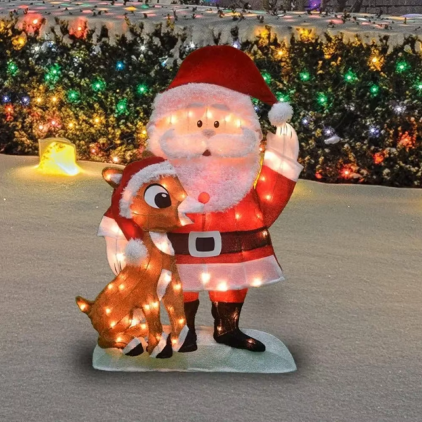 Christmas Yard Decoration Pre Lit Fabric Santa Claus